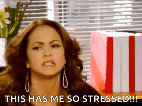 A Woman Is Making A Funny Face And Says This Has Me So Stressed GIF