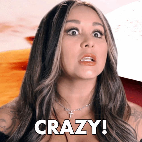 A Woman Is Making A Funny Face With The Words Crazy Written Below Her GIF