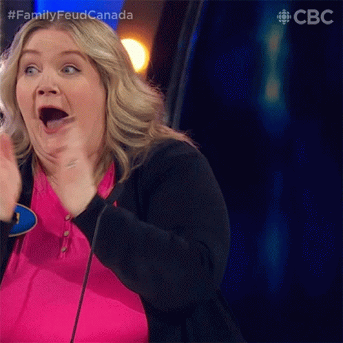 A Woman Is Making A Surprised Face While Holding A Microphone . GIF