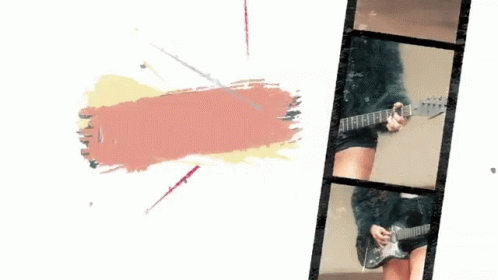 A Woman Is Playing A Guitar With The Words Buried In Denial Behind Her GIF