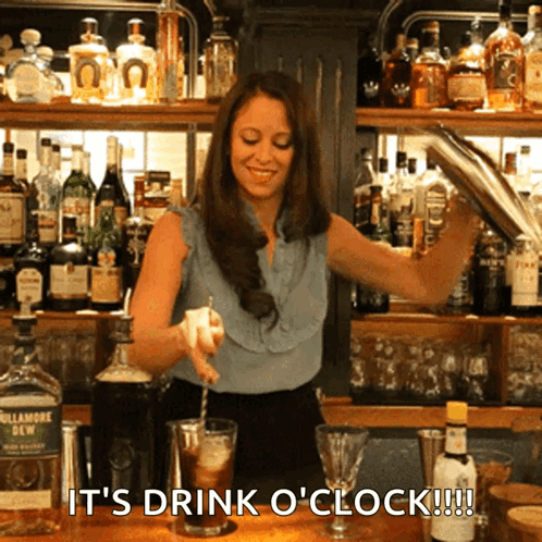 Woman Pouring Drink Saying Drink O'Clock GIF