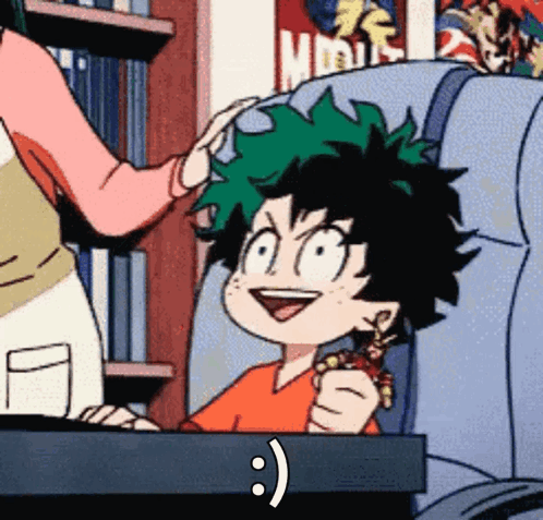 A Woman Is Putting A Smiley Face On The Head Of A Child . GIF