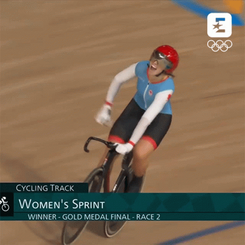 A Woman Is Riding A Bike In The Women 'S Sprint Race At The Olympics GIF