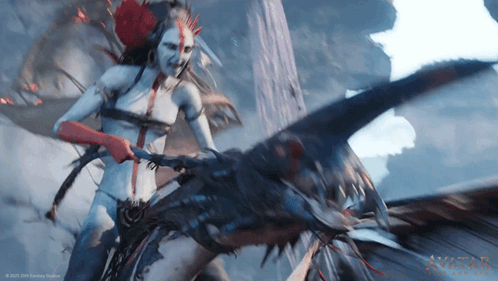 A Woman Is Riding A Dragon In A Video Game Called Avatar GIF