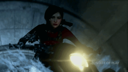 Woman Riding Motorcycle With State Of Play Text GIF