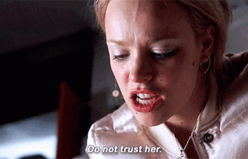 A Woman Is Saying Do Not Trust Her In A Close Up GIF