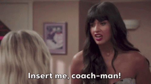 A Woman Is Saying Insert Me Coach-Man While Talking To Another Woman GIF