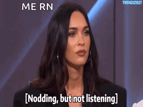 A Woman Is Saying Nodding But Not Listening On A Television Show GIF