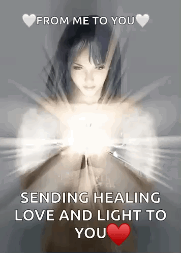 a woman is sending healing love and light to you .