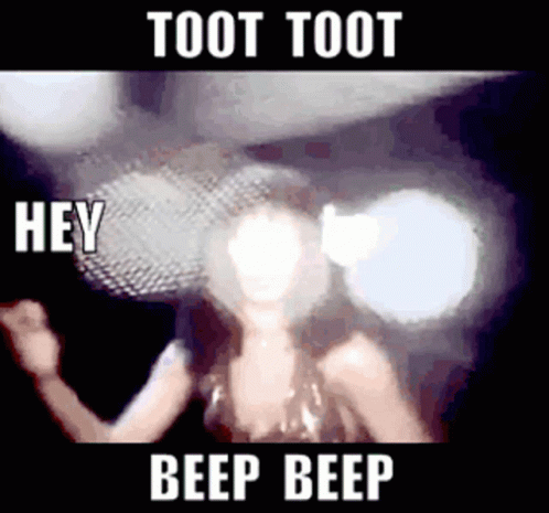 A Woman Is Singing Into A Microphone With The Words Hey Beep Beep Below Her GIF