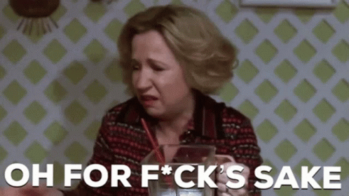 A Woman Is Sitting At A Table With A Glass Of Water And A Straw And Says Oh For Fuck 'S Sake . GIF