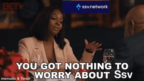 A Woman Is Sitting At A Table With A Man And Says You Got Nothing To Worry About Ssv Network GIF