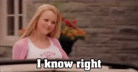 A Woman Is Sitting In A Car With The Words `` I Know Right '' Written On Her Face . GIF