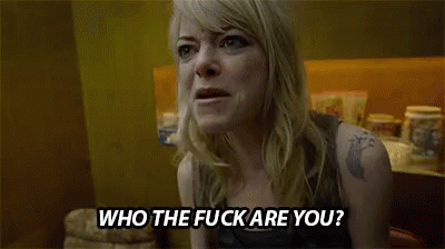 A Woman Is Sitting In A Chair And Asking Who The Fuck Are You ? GIF