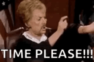 Woman Pointing And Saying Time Please In Court GIF