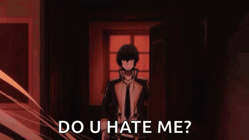 A Woman Is Sitting In A Chair With The Words `` Do U Hate Me '' Written On It . GIF