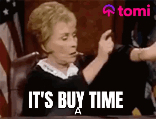 Woman In Court With Buy Time On Her Face GIF