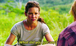 A Woman Is Sitting In A Field Talking To A Man And Says What Did You Just Say ? GIF