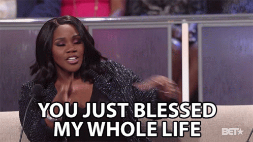A Woman Is Sitting In Front Of A Microphone Saying You Just Blessed My Whole Life GIF