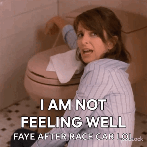 A Woman Is Sitting In Front Of A Toilet With A Roll Of Toilet Paper On Her Face And Says I Am Not Feeling Well Faye GIF