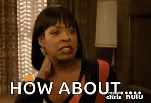 A Woman Is Sitting In Front Of A Window With Her Hand On Her Neck And A Sign That Says `` How About '' . GIF