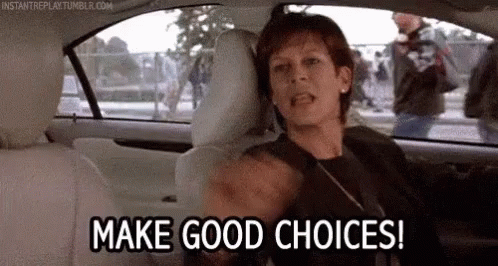 A Woman Is Sitting In The Back Seat Of A Car And Says `` Make Good Choices '' . GIF