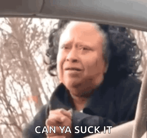 A Woman Is Sitting In The Driver 'S Seat Of A Car With Her Hands Folded And Says `` Can Ya Suck It '' . GIF