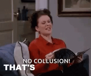 A Woman Is Sitting On A Couch Reading A Book And Saying `` No Collusion ! '' GIF