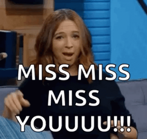 A Woman Is Sitting On A Couch With Her Mouth Open And Says `` Miss Miss Miss You !!! '' GIF