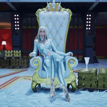 A Woman Is Sitting On A Throne In A Room GIF