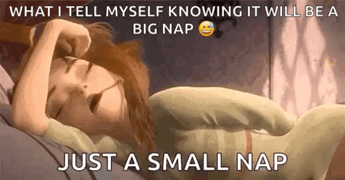 A Woman Is Sleeping On A Bed With A Caption That Says What I Tell Myself Knowing GIF