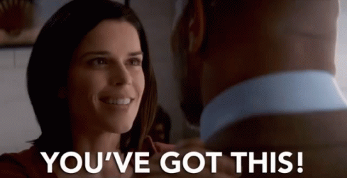 A Woman Is Smiling And Looking At A Man With The Words `` You 'Ve Got This '' Written Below Her . GIF