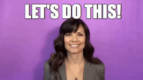 A Woman Is Smiling And Saying `` Let 'S Do This ! '' On A Purple Background . GIF