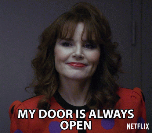 Woman Smiling Says My Door Is Always Open GIF