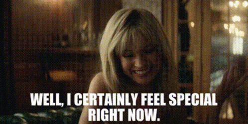 A Woman Is Smiling And Says `` Well , I Certainly Feel Special Right Now '' . GIF