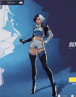 A Woman Is Standing In Front Of A Blue Background With The Word Def Visible GIF