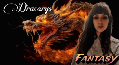 A Woman Is Standing In Front Of A Dragon With The Words Dracarys Fantasy Below Her GIF