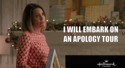 Woman In Front Of Fireplace Saying I Will Embark On An Apology Tour GIF
