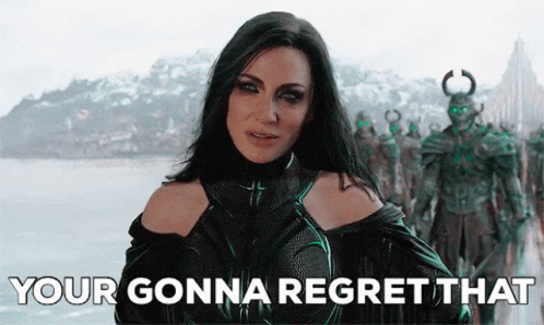A Woman Is Standing In Front Of A Group Of Soldiers With The Words `` Your Gonna Regret That '' Written On The Screen GIF