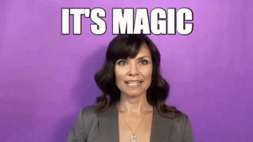 A Woman Is Standing In Front Of A Purple Background With The Words `` It 'S Magic '' . GIF