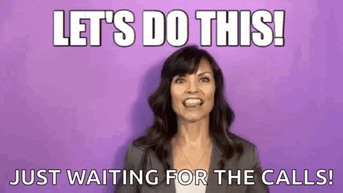A Woman Is Standing In Front Of A Purple Background With The Words Let 'S Do This Just Waiting For The Calls GIF