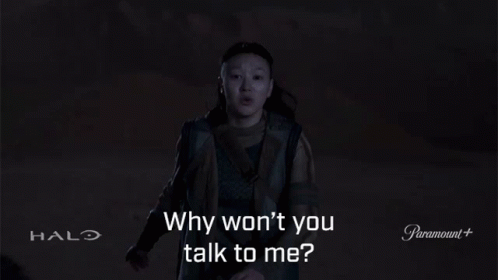 A Woman Is Standing In The Dark With The Words Why Won T You Talk To Me Below Her GIF