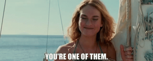 A Woman Is Standing On A Boat And Says You 'Re One Of Them . GIF
