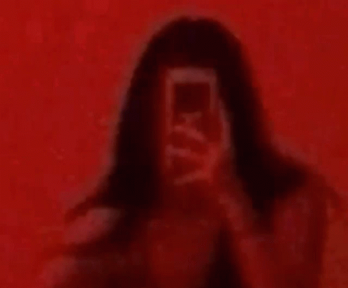 A Woman Is Taking A Picture Of Herself In Front Of A Red Wall . GIF