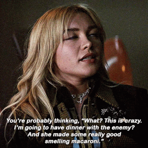 A Woman Is Talking About Dinner With The Enemy GIF