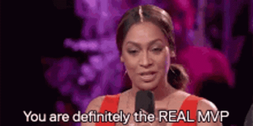 A Woman Is Talking Into A Microphone And Saying `` You Are Definitely The Real Mvp '' . GIF