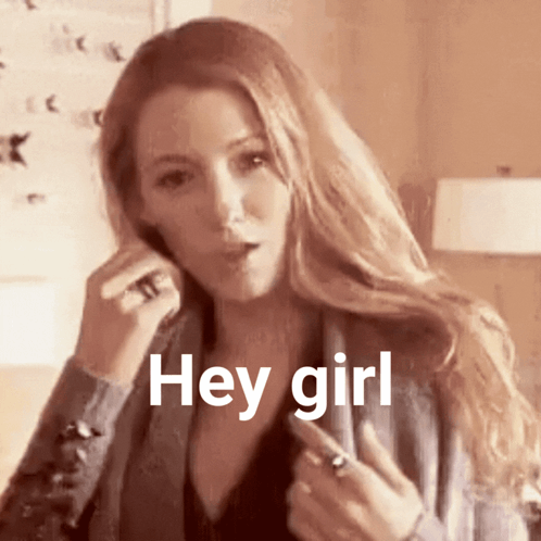 A Woman Is Talking On A Cell Phone And The Words Hey Girl Are On Her Face GIF