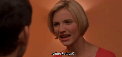 A Woman Is Talking To A Man And Asking If That Hair Gel Is That Hair Gel . GIF
