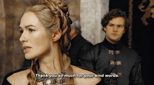 A Woman Is Talking To A Man And Saying `` Thank You So Much For Your Kind Words '' . GIF
