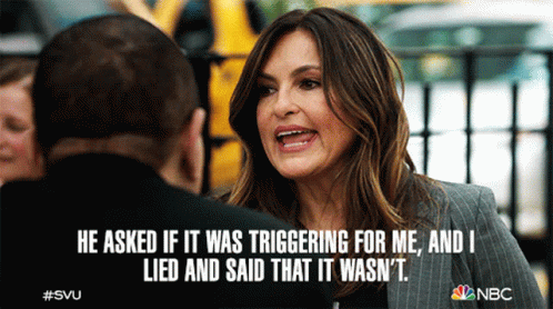 A Woman Is Talking To A Man And Says He Asked If It Was Triggering For Me And I Lied And Said That It Wasn GIF